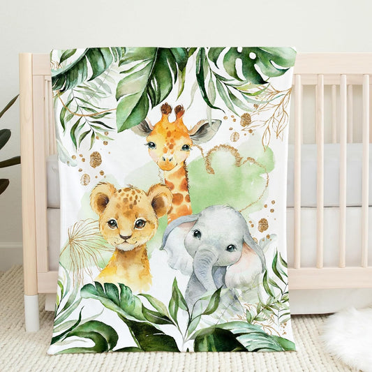 UNIQUE Safari Ultra Soft Fleece Baby Blanket 30x40in, Cute Lion Elephant Giraffe Baby Blanket, Gender Neutral