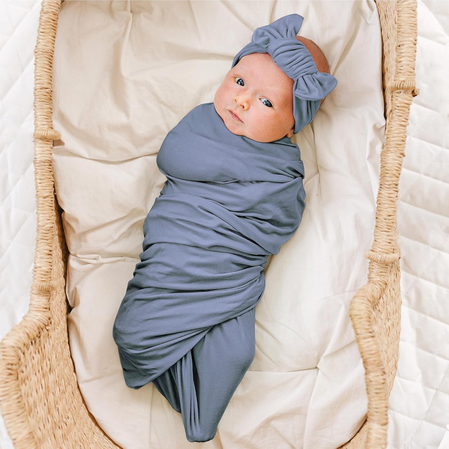 Konssy Baby Girl Newborn Receiving Blanket with Matching Headband and Beanie Set Baby Swaddle Nursery Swaddle Wrap