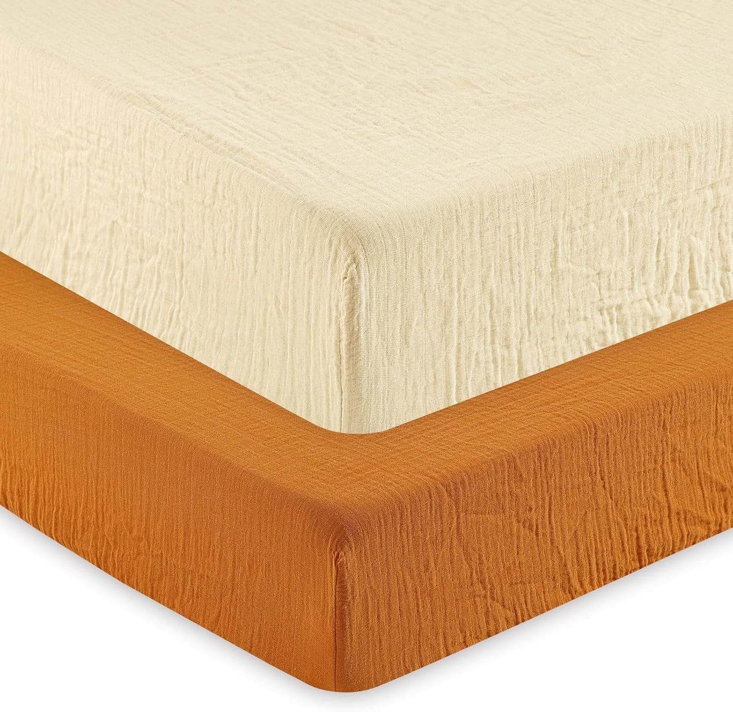 david's kids Muslin Crib Sheets for Boys Girls, 2 Pack 100% Cotton Soft Breathable Fitted Baby Sheet Set, 28x52 Inch Fits Standard Crib and Toddler Mattresses, Beige & Ginger