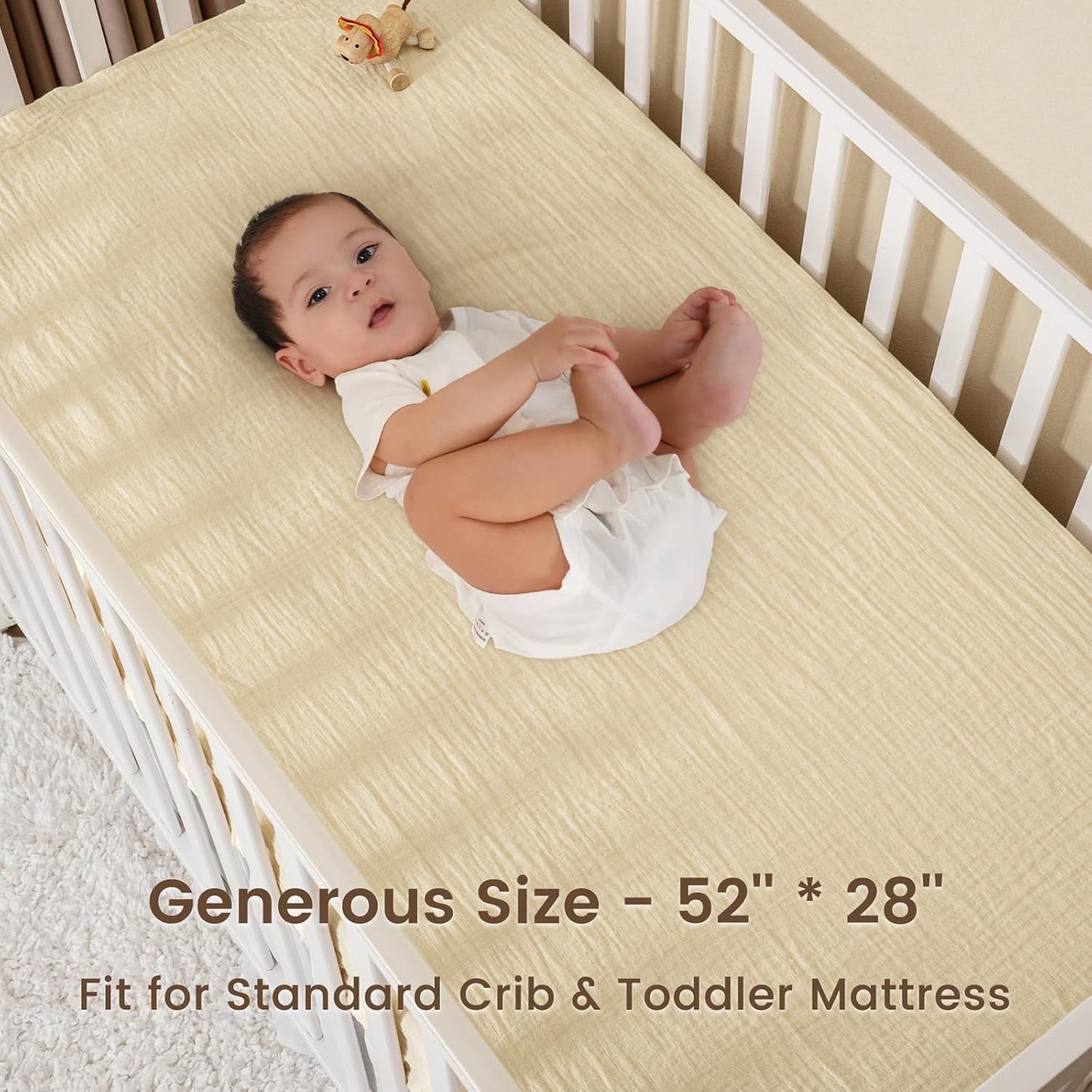 david's kids Muslin Crib Sheets for Boys Girls, 2 Pack 100% Cotton Soft Breathable Fitted Baby Sheet Set, 28x52 Inch Fits Standard Crib and Toddler Mattresses, Beige & Ginger