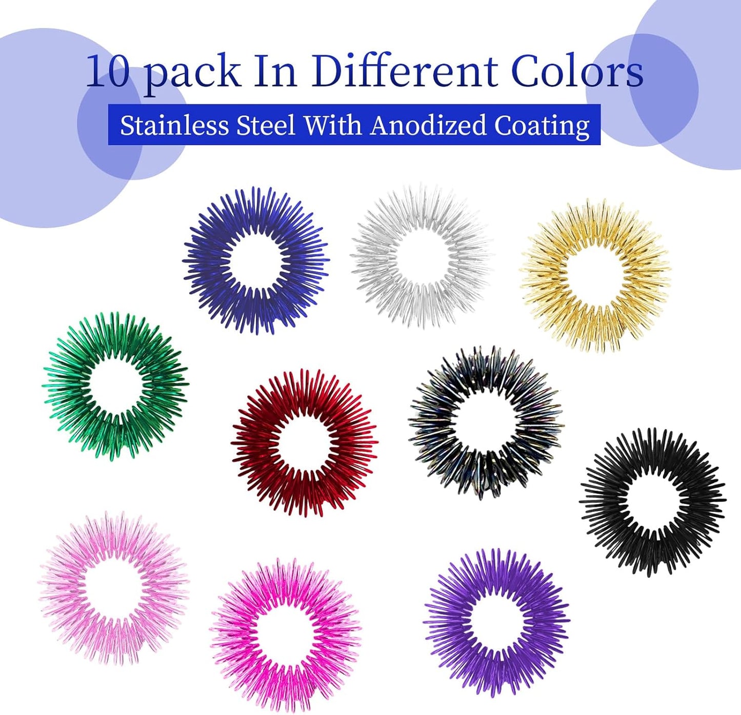 10 Pcs Acupressure Rings Fidget Toy Trichotillomania Fidget Toys Silent Fidget Toys Acupressure Rings Sensory Ring Stress Relief Rings Sensory Finger Rings for Adults Silent Stress Reducer