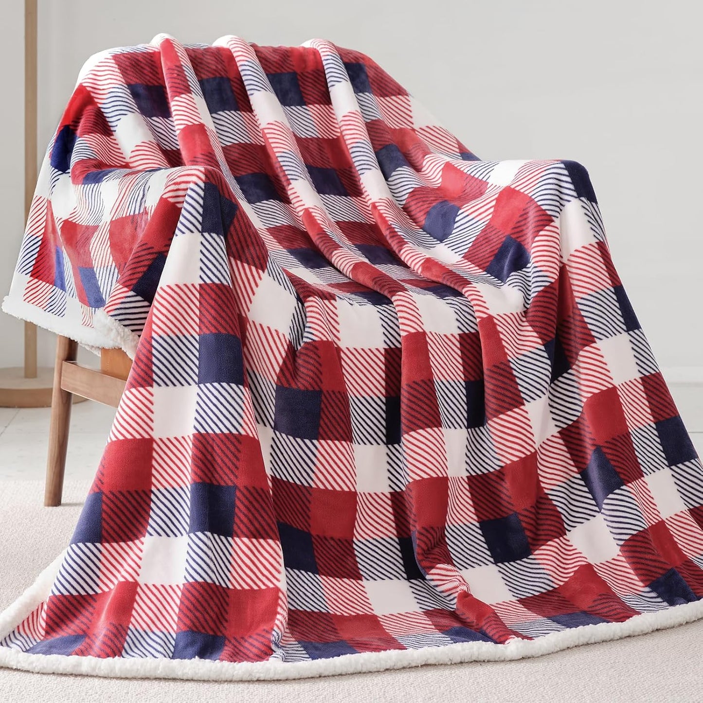 Touchat Sherpa Plaid Twin Blanket 60" X 70", Fuzzy Fluffy Soft Cozy Throw Blanket, Twin Size Plush Fleece Flannel Plush Microfiber Blanket for Couch Bed Sofa (Red Color)