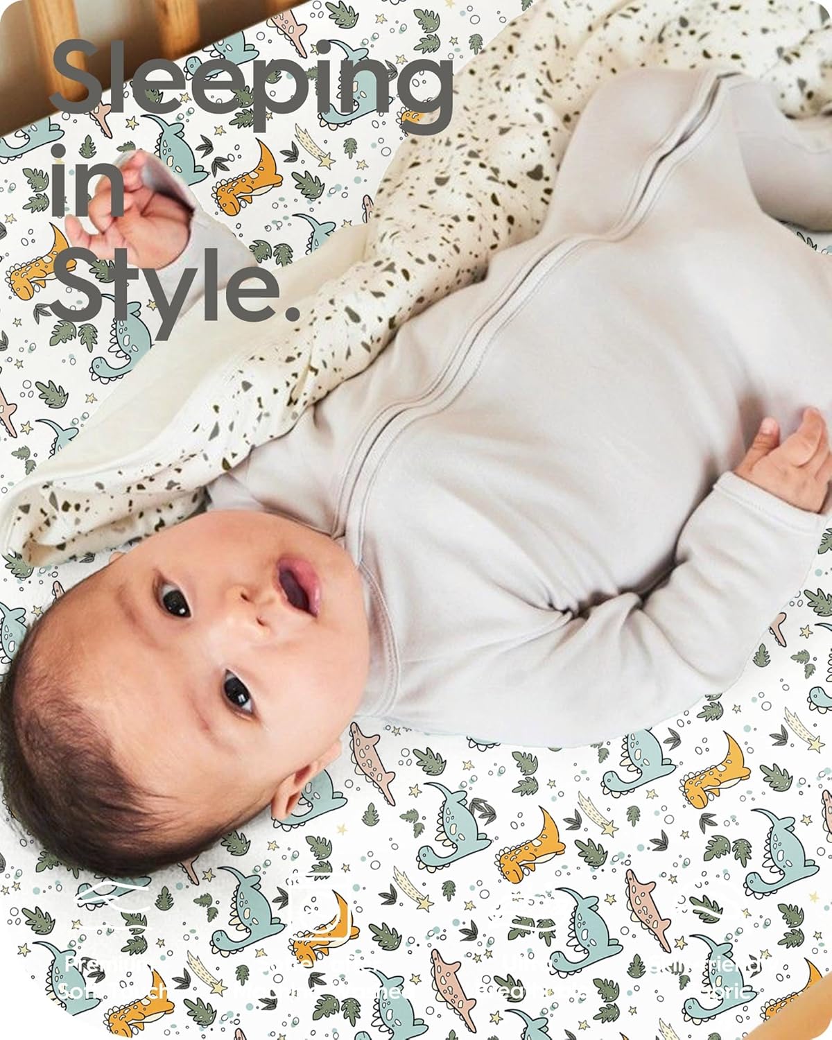 Pack and Play Sheets Fitted, Ultra Soft Mini Crib Sheets Boy, Neutral Pack N Play Mattress Sheets Hypoallergenic and Soothing, Premium Jersey Playrad Sheets, Print Dino Animals, 2 Pack