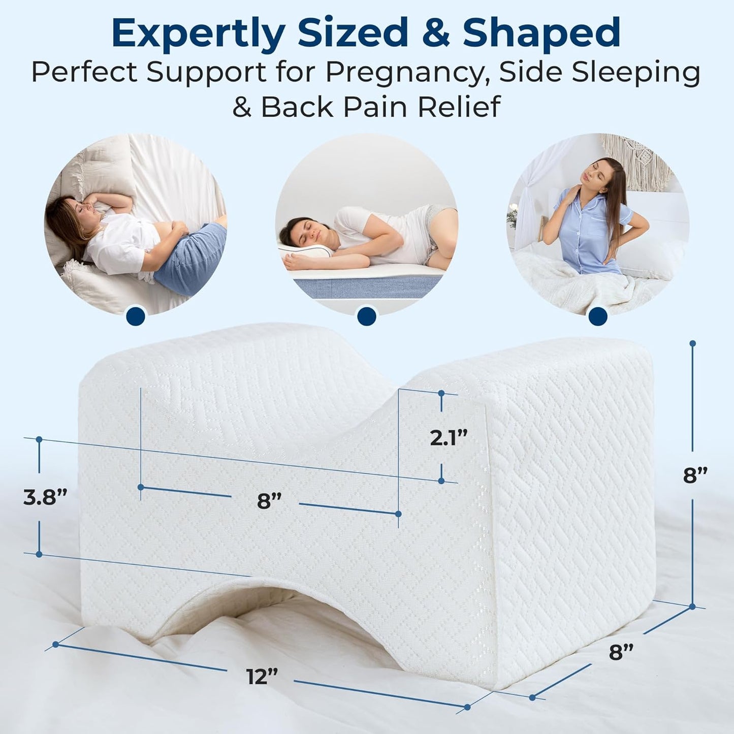 5 STARS UNITED Large Knee Pillow for Side Sleepers - Hip Pain Relief, Memory Foam Leg Cushion for Side Sleeping - Between Legs Pillow for Sciatica & Lower Back Pain, White