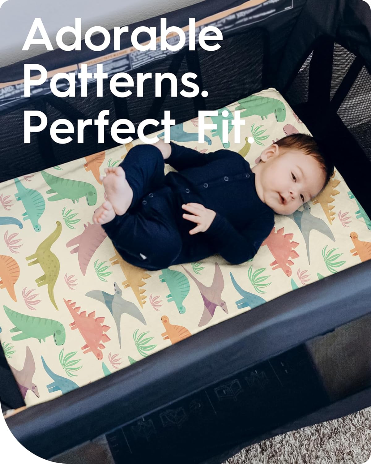 Pack N Play Sheets Fitted, TotBasic Ultra Soft Dinosaur Mini Crib Sheets, Premium Jersey Knit Pack and Play Sheets, Stretchy Neutral Play Yard Sheets for Pack and Play Mattress, 2 Pack(Vintage Dino)