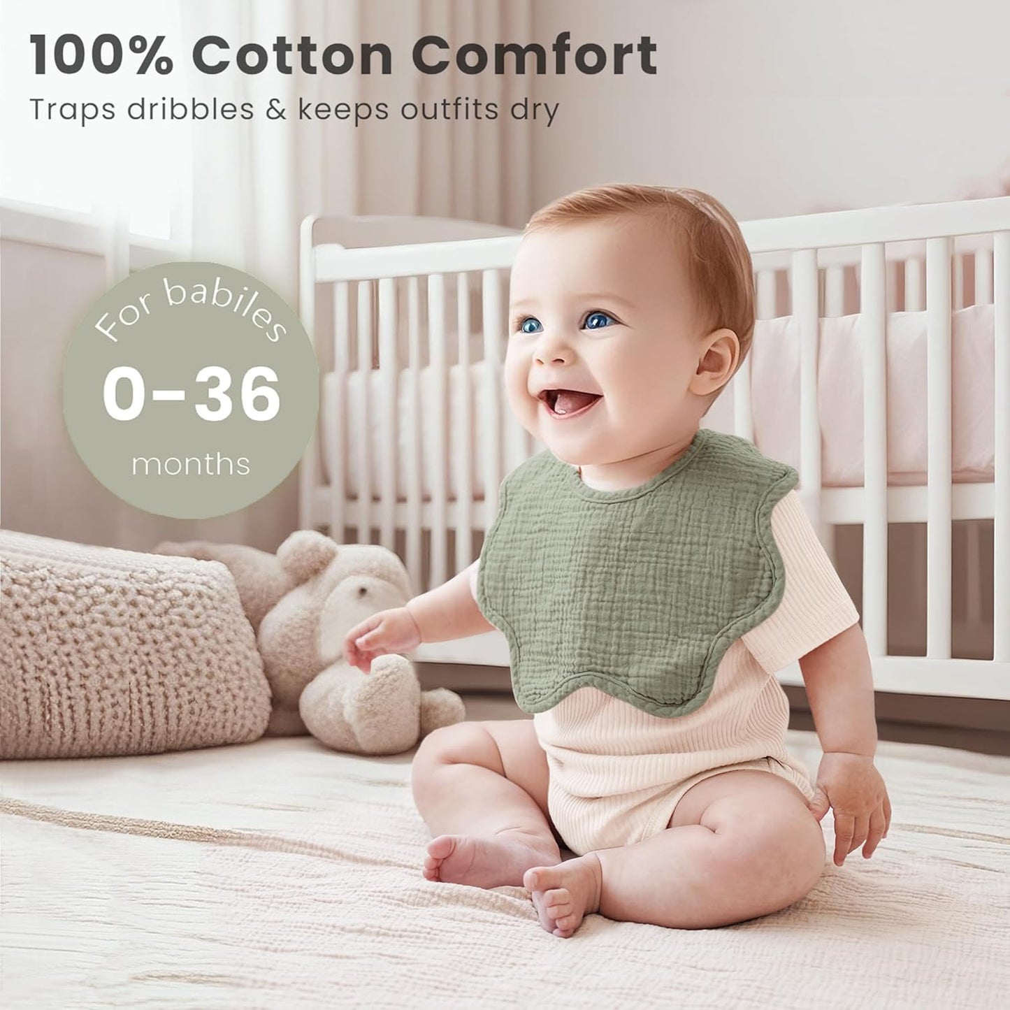 Konssy Muslin Baby Bibs 8 Pack, 100% Cotton Absorbent Bandana Drool Bibs for Teething and Drooling for Unisex Boys and Girls