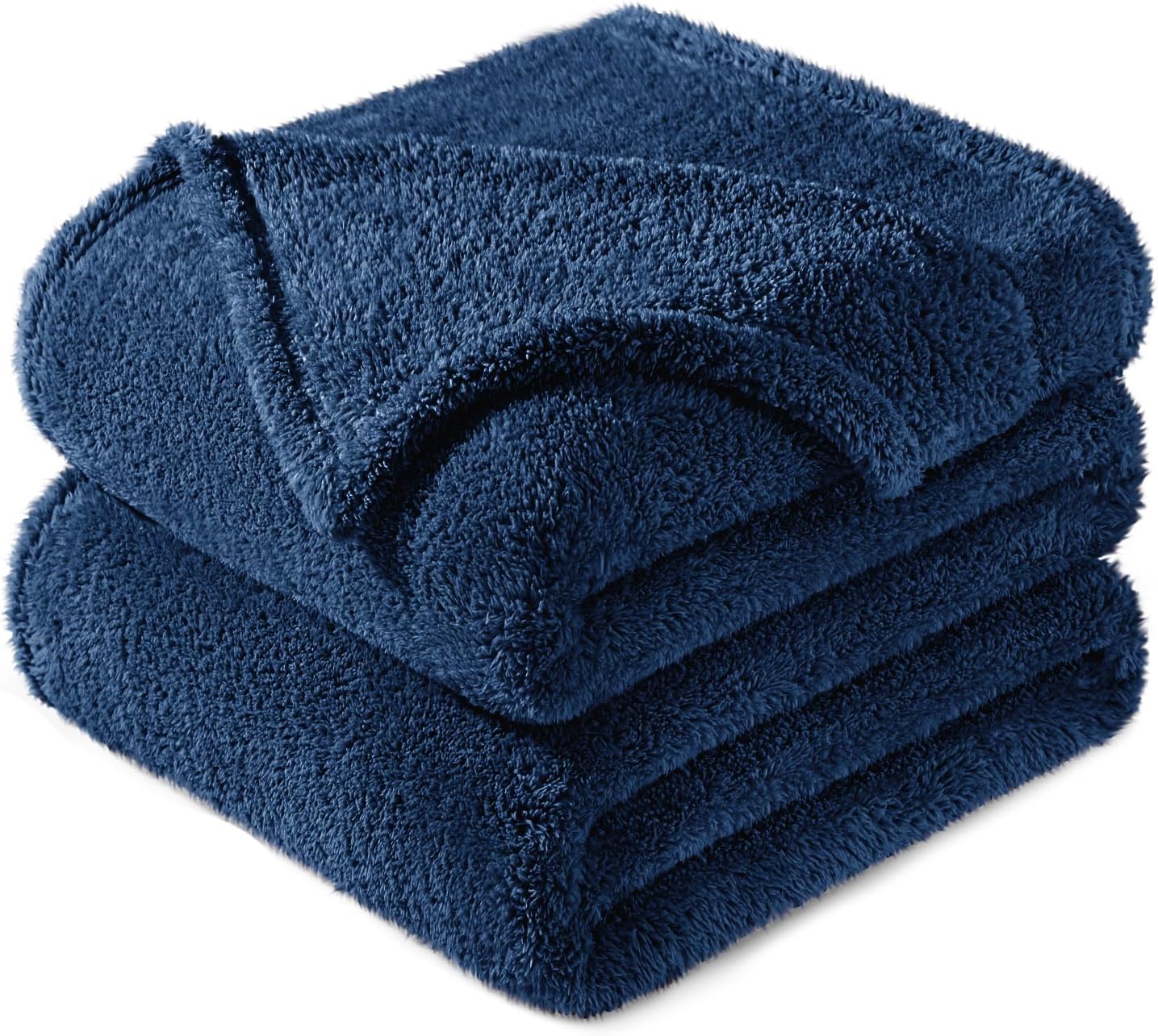 Exclusivo Mezcla Queen Size Flannel Fleece Blanket, Super Soft Velvet Plush Bed Blanket, Fuzzy Cozy and Warm for All Seasons, 90x90 Inches, Navy Blue