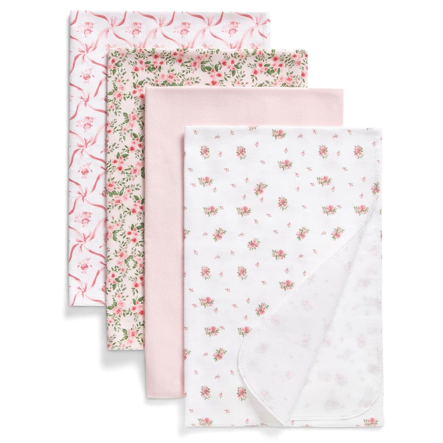 Delta Children 100% Cotton Flannel Baby Receiving Blankets for Girls and Boys – 30x30 Inches (Pack of 4), Pink Floral