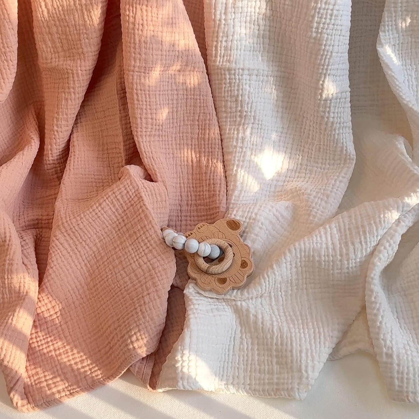 Lulu moon Muslin Swaddle Blanket Baby Receiving Blankets Neutral, 2 Pack, Peach