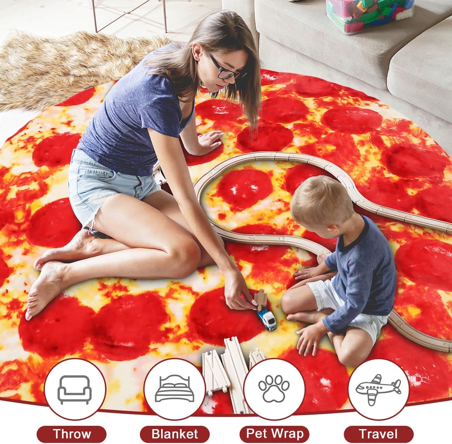 Pepperoni Pizza Blanket White Elephant Gifts for Kids Stuff Useful Adults Teenagers Throw Blankets Wrap Boy Girl Party Novelty Gag Pets Soft Fleece 61in
