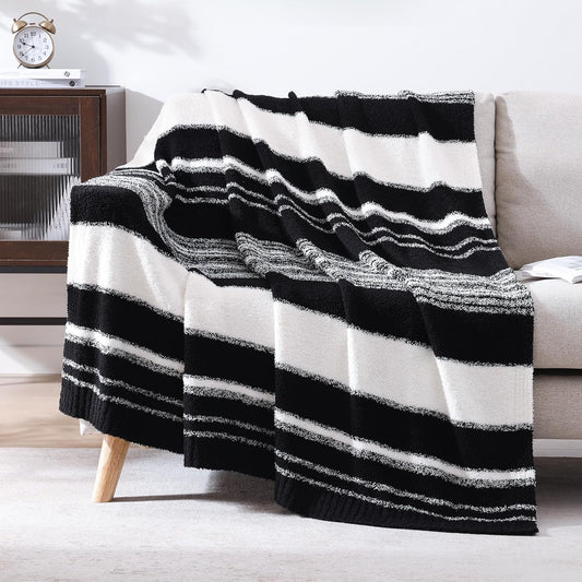 WRENGONGE Black White Throw Blanket, 50x70 Soft Cozy Striped Throw Blankets for Couch, Sofa, Bed, Travel, Lightweight Fluffy Warm Plush Decorative Blankets for Women, Men,Kids Gift
