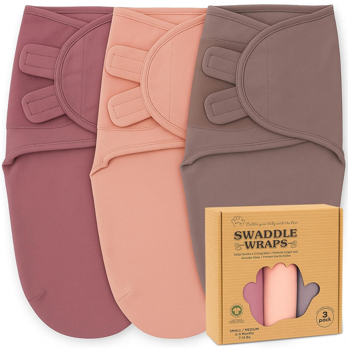 Bublo Baby Swaddles for Newborns – 3-Pack Infant Swaddles 0-3 Months – Adjustable Swaddle Sleep Sack – Soft Organic Cotton Baby Wrap for Safe & Cozy Sleep (Maroon)