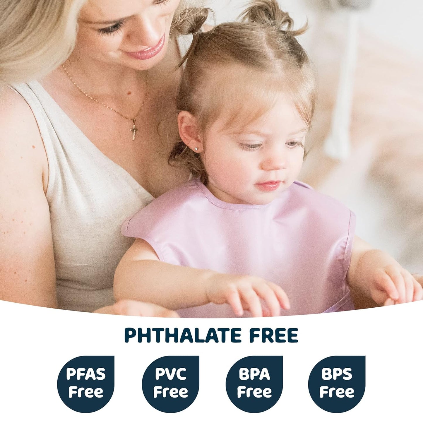 Tiny Twinkle Mess Proof Baby Bibs for Eating - Waterproof, Wipeable Bibs - Toddler Bibs - Travel Friendly - PFAS, PVC, BPA, Phthalate Free - Baby Food Bibs(3 Pack,Taupe, Rose)