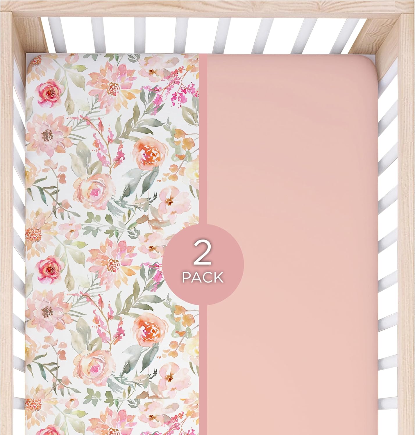 Baby Girls Crib Sheets | 2 Pack Floral & Solid Pink Ultra-Soft Bedding for Crib Mattress and Toddler Beds |Blended Cotton Fitted Crib Sheet for Baby Girls Comfort and Elegance by Max&So