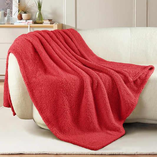 Exclusivo Mezcla Fleece Throw Blanket for Couch Sofa, Soft Warm and Fluffy Blankets for Women Men Girls Kids, Suitable for All Seasons, Red, 50x60 Inches