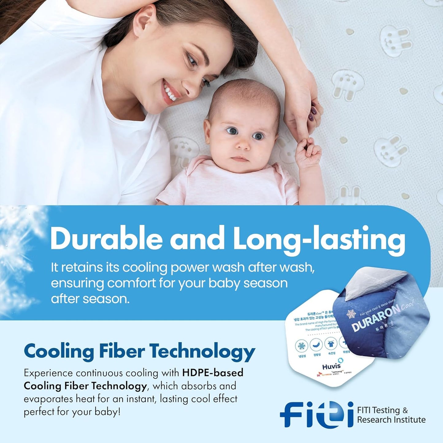 GML Bunny Cooling Crib Mattress Pad – Waterproof, Breathable Baby Mattress Protector for Toddler Bed – Hypoallergenic, Soft & Durable for Sensitive Skin – Made in Korea, Q-Max 0.4 Small Size, 27.5x47