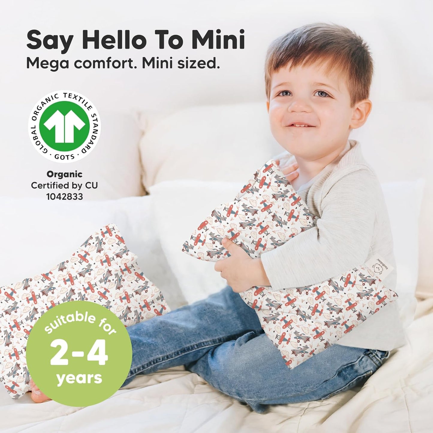 Mini Toddler Pillow with Pillowcase - 9x13 My Little Dreamy Travel Kids Pillow for Sleeping, Toddler Bed, Small, Tiny, Organic Cotton Pillowcase, Soft & Breathable, Kids 2-4 Years Old (Aircraft)