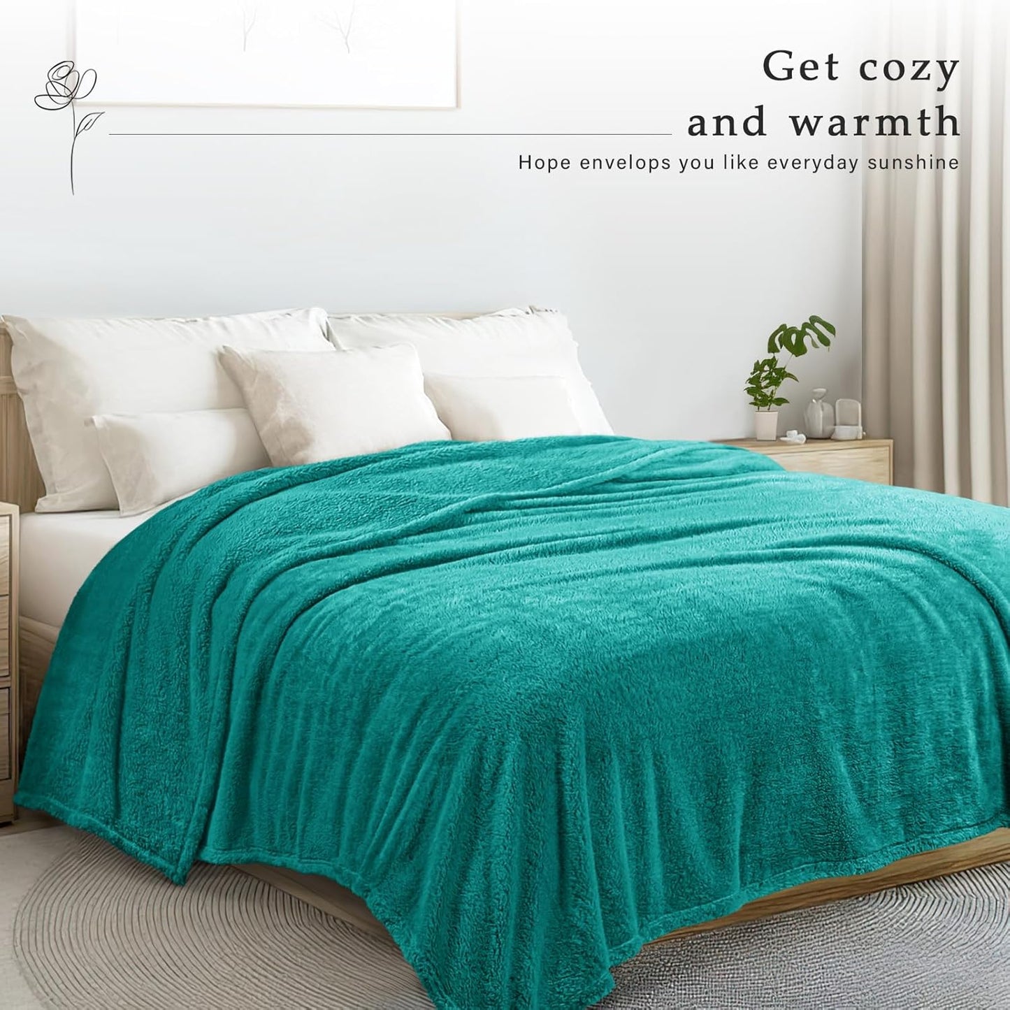 Exclusivo Mezcla Queen Size Flannel Fleece Blanket, Super Soft Velvet Plush Bed Blanket, Fuzzy Cozy and Warm for All Seasons, 90x90 Inches, Teal