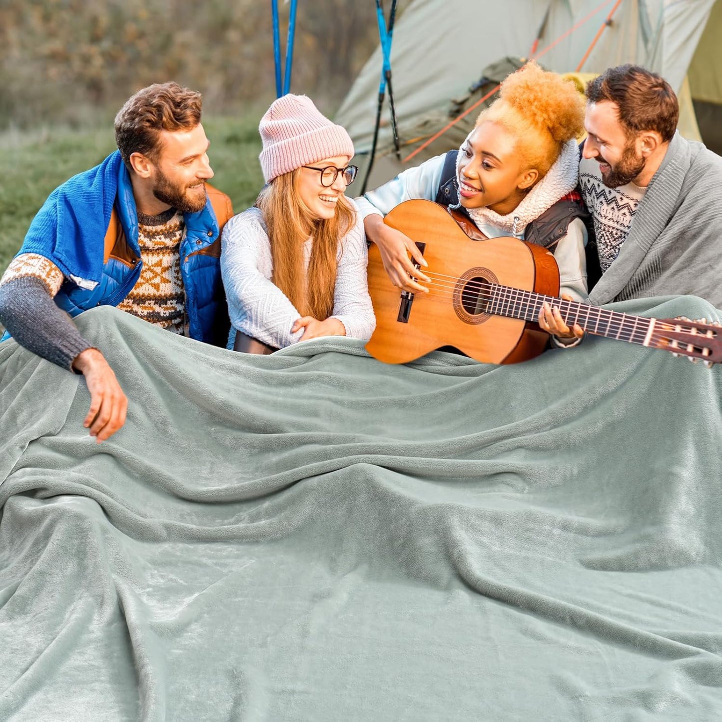 PHF Oversized King Fleece Blanket 120"x120", No Shed No Pilling Big Soft Blanket, Extra Large 10'x 10' Lightweight for Bed, Sofa Travel and Camping, Suitable for All Season, Sage Green