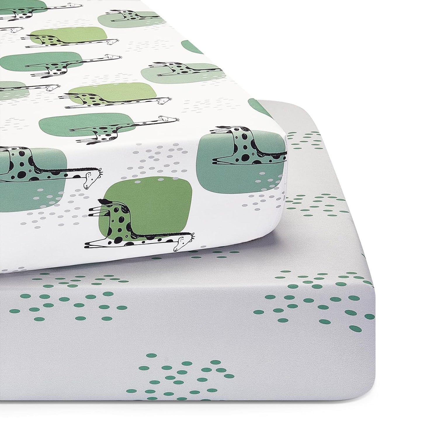 TILLYOU Baby Crib Sheets for Boys Girls, Super Soft Toddler Bed Sheets, 2 Pack Sheets for Standard Crib Mattress 28x52in, Green Giraffes
