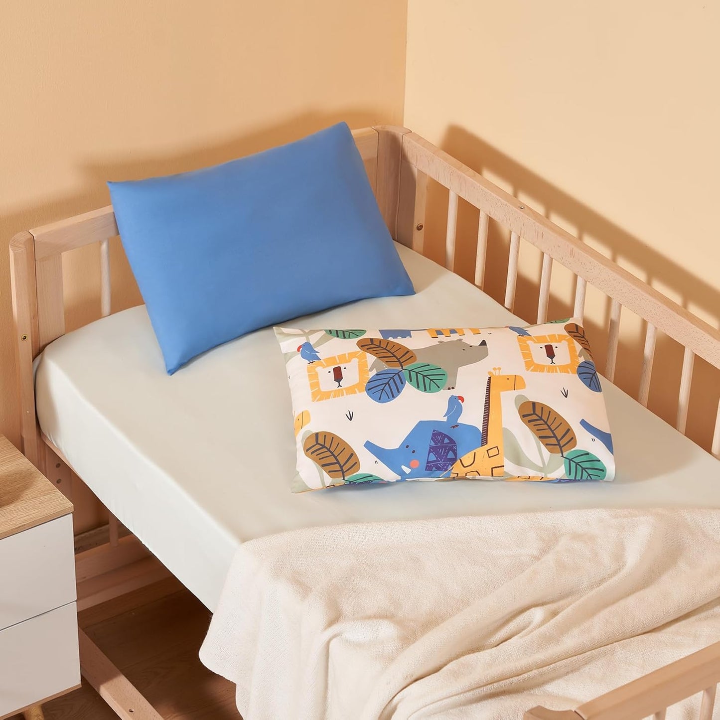 TILLYOU Toddler Pillowcases 13 x 18 Travel Pillow Case 2 Pack, Kids Pillowcases Machine Washable with Envelope Closure, Animal Geometry & Blue