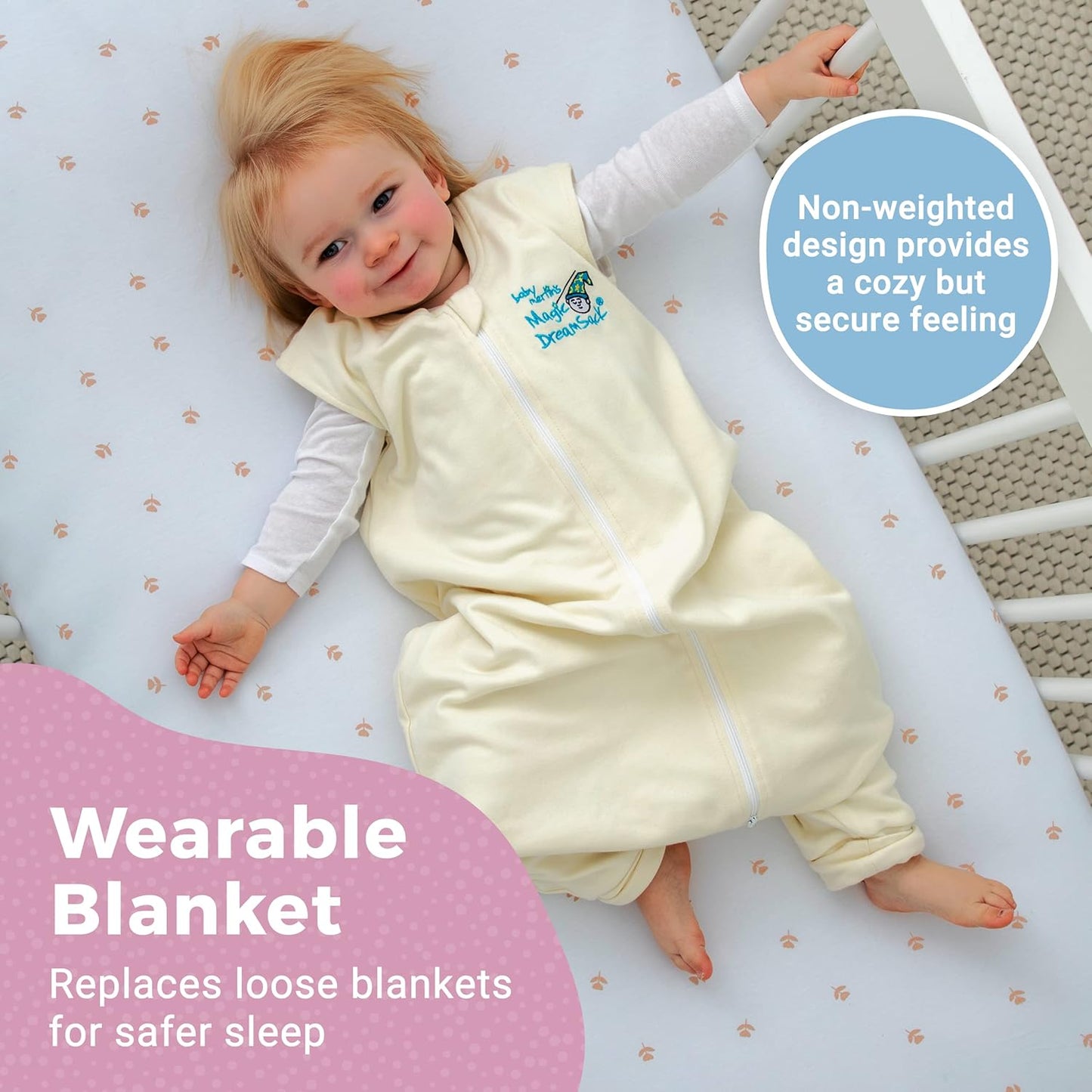 Magic Sleepsuit Baby Merlin's Cotton Baby Swaddle Transition Product - Soft and Cozy Design, Double Zipper for Easy Diaper Changes, Promotes Safe Sleep, 3-6 Months - Yellow - Large 18-21lbs