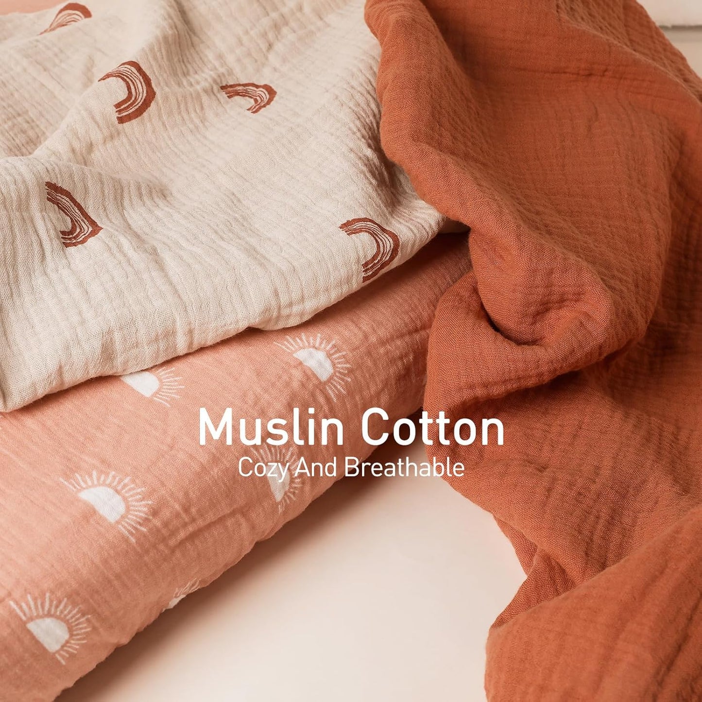 Gllquen Baby Muslin Bassinet Sheets 3 Pack, Breathable Elastic Cozy Fitted Cotton Bassinet Mattress Sheet for Baby Boy Girls, Fit for Hourglass Oval Rectangular Cradle Pad Sheets 33"x17"(Rainbow)