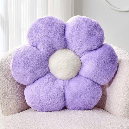 Lavender Flower Pillow, Cute Decorative Flower Shaped Throw Pillow with Faux Rabbit Fur, 19.6" Soft Flower Plush Throw Pillow Floor Pillows Room Décor for Bedroom Living Room