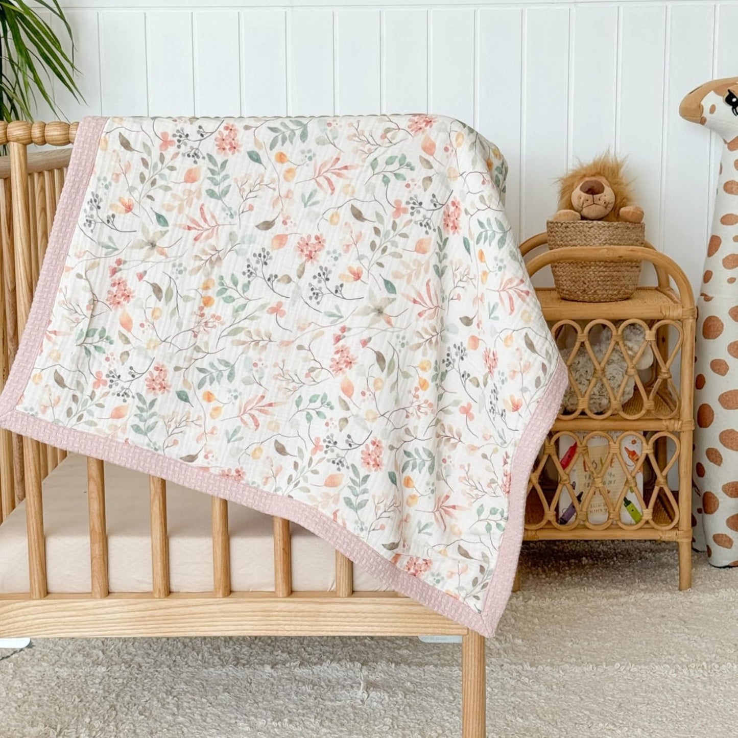 Personalized Baby Blanket with Name – Handmade 100% Organic Cotton Newborn Gift | Custom Knit Blanket for Boys, Girls, Kids & Baby Showers (Petal Pink/Petal Whispers)