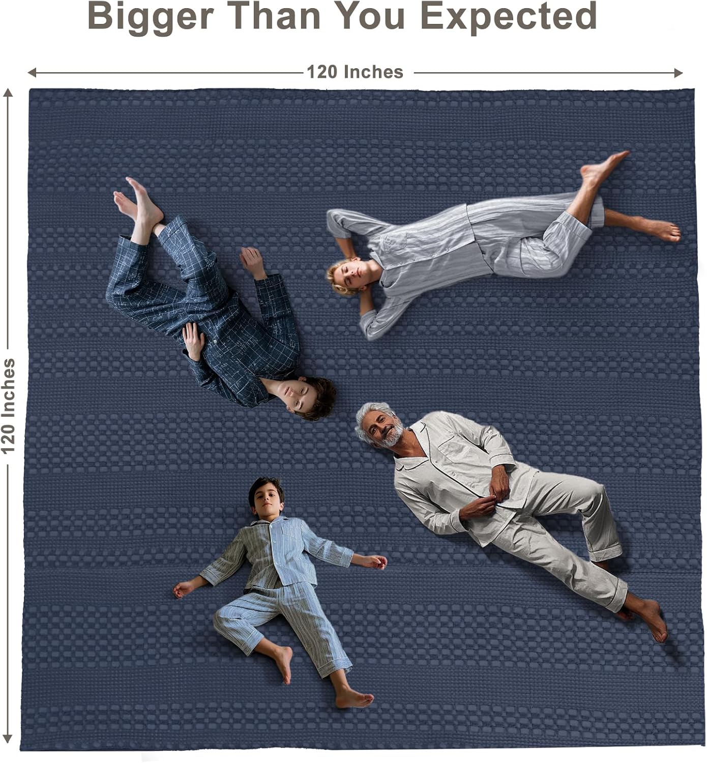 PHF 100% Cotton Waffle Blanket Oversized King 120"x120", Lightweight Breathable Extra Large 10'x10' Summer Blankets for Bed, Giant Big Luxury Aesthetic Woven Bedding for Home Decor, Dark Navy