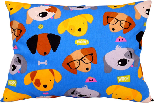 13x18 Toddler Pillowcase Cotton - Kids Pillowcase Puppies, Pillow Cases for Travel Pillows, Toddler Pillow Protector - Puppies with Glasses On Blue