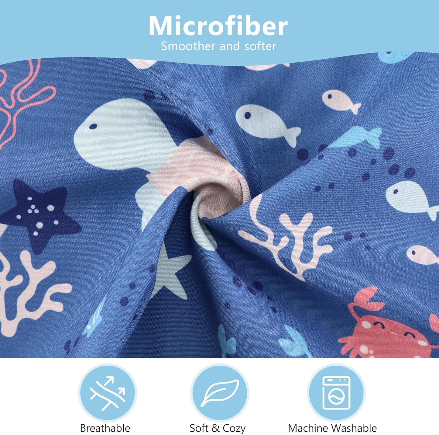 TILLYOU Toddler Pillowcase 2 Pack with Envelope Closure,13" x 18" Silky Soft Microfiber Travel Kids Pillowcase for Boys and Girls, Beach Time Turtle&Manta Ray