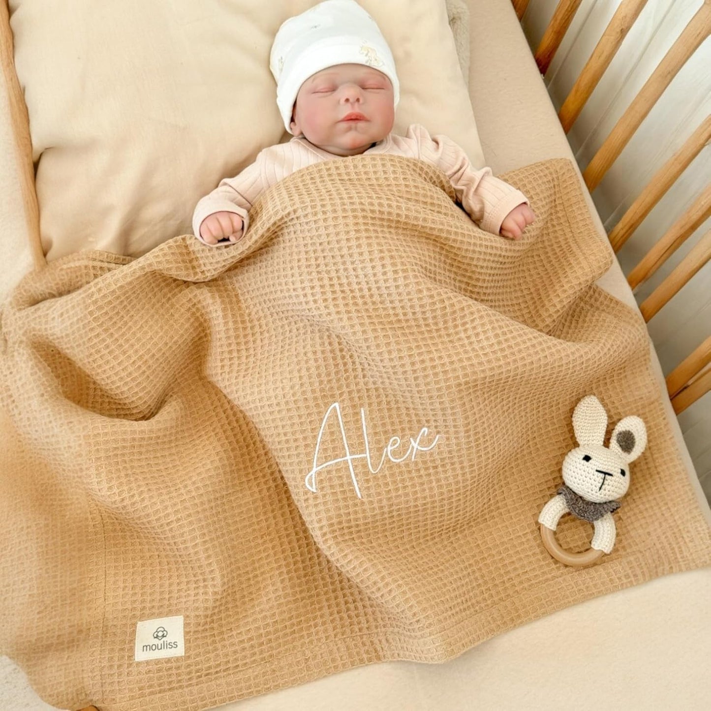 Personalized Baby Blanket with Name – Handmade 100% Organic Cotton Newborn Gift | Custom Knit Blanket for Boys, Girls, Kids & Baby Showers