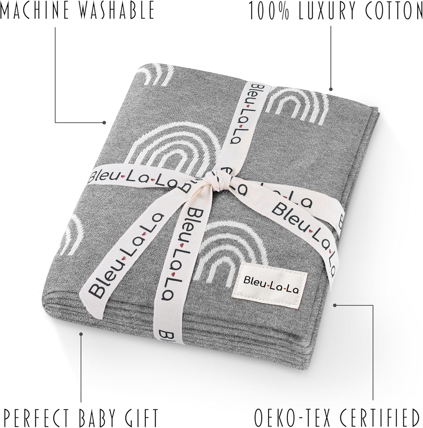 Gender Neutral Receiving Blanket 100% Cotton Buttery Soft Cozy Receiving Swaddle Crib Stroller Blanket for Shower Gift Registry for Newborns, Infants, Toddlers (Rainbow - Grey)