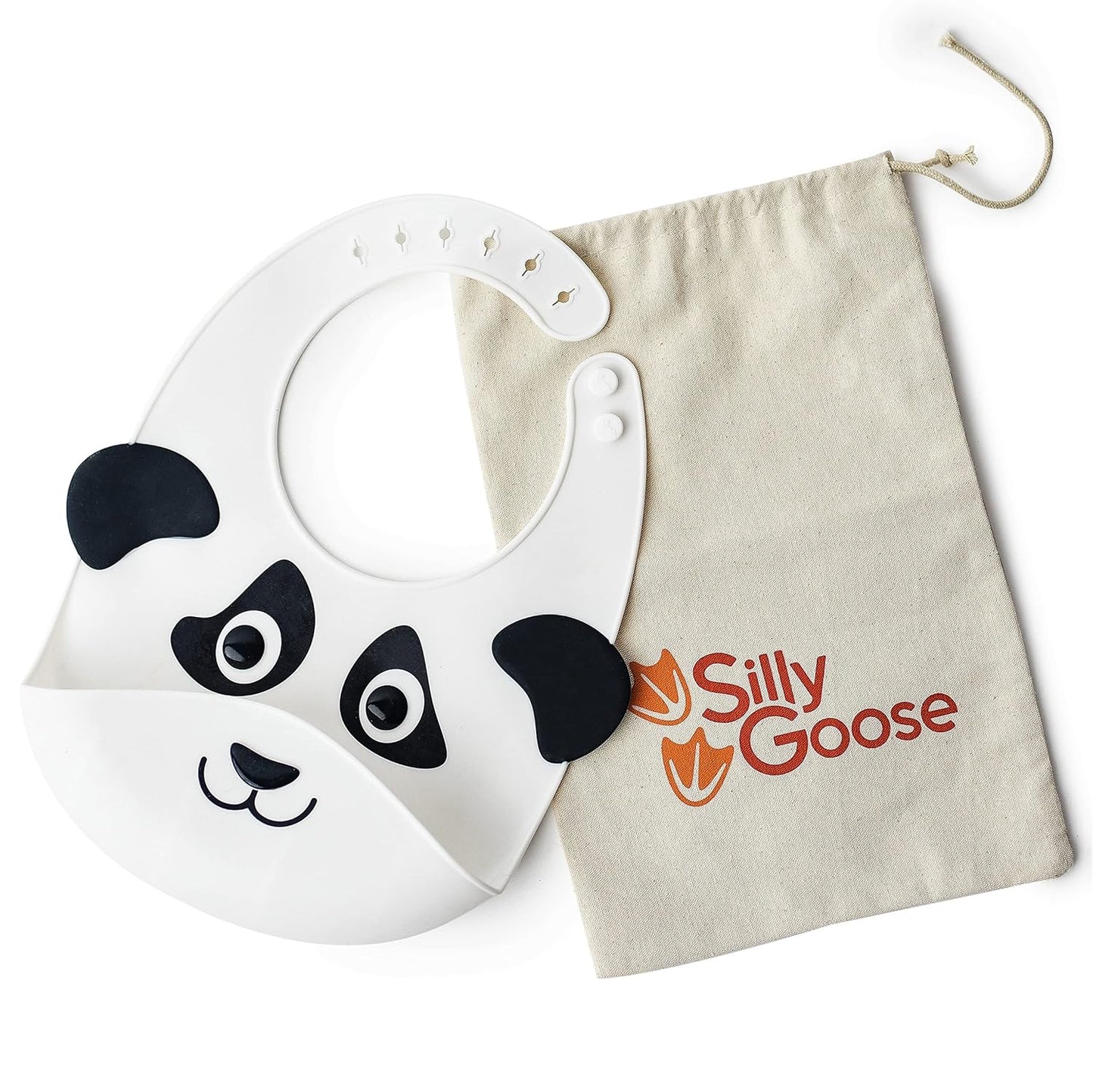 Silly Goose Silicone Animal Baby Bibs for Babies and Toddlers, Waterproof, Adjustable, Soft, Extra Wide Food Catcher Pocket (Baby Panda)