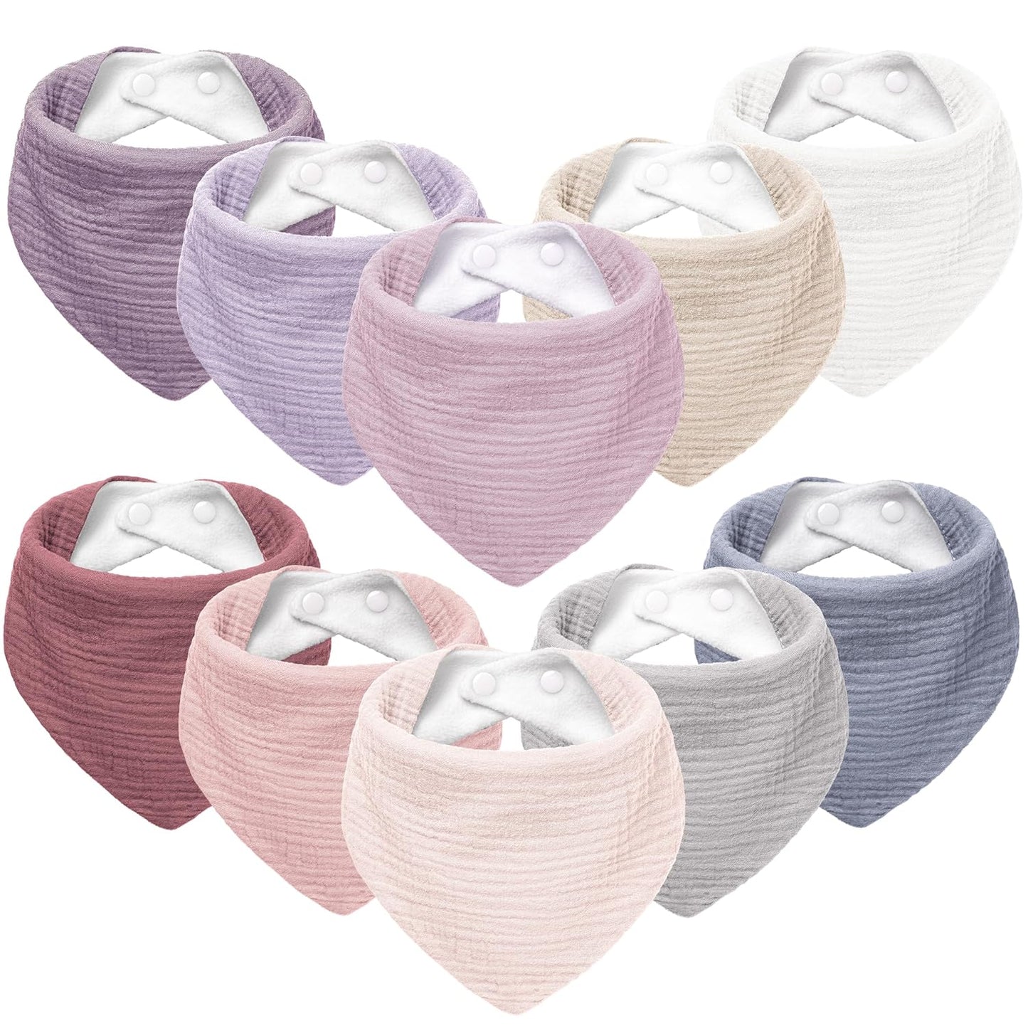 Susurration Muslin Baby Bibs 10Pack Baby Bandana Drool Bibs Soft Adjustable Newborn Bibs for Unisex Baby Girls & Boys (Pinkpurple)