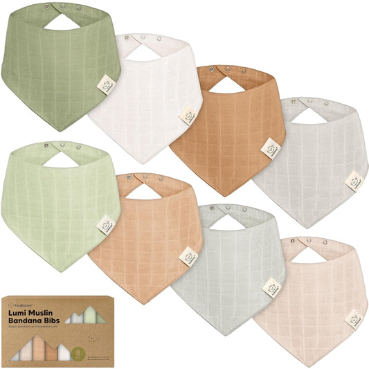 8-Pack Muslin Baby Bibs for Boys, Girls - Muslin Bandana Drool Bibs for Baby Girl & Boy, Drooling Newborn, Teething Toddler, Infant 0-36 Months, 100% Cotton Extra Absorbent & Soft (Pine)