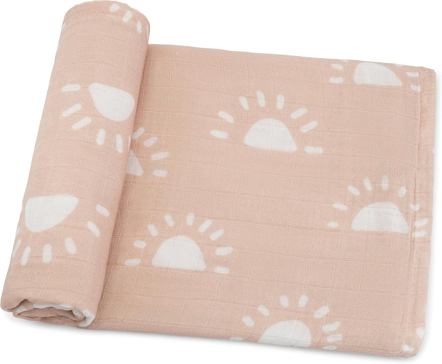 Comfy Cubs Muslin Swaddle Blankets Pack of 1 - 47 x 47 Inch Soft Cotton Baby Blanket Set, Large Multipurpose Wraps for Newborns - Self-Soothing Swaddles for Newborns - Blush Sun