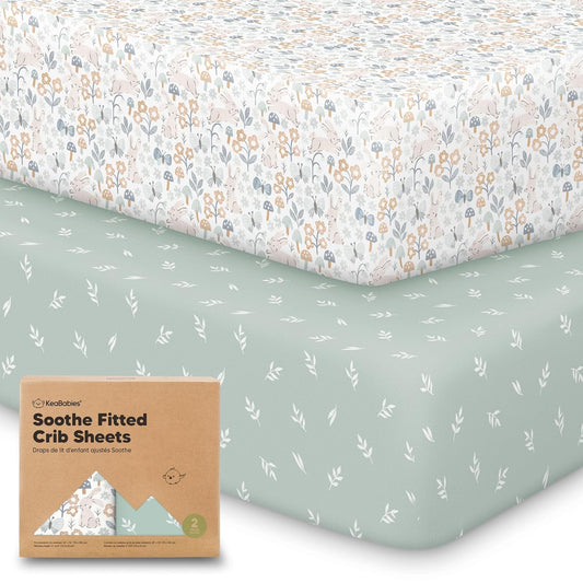 KeaBabies 2-Pack Organic Crib Sheets for Boys, Girls - 52x28 Fitted Crib Mattress Sheet Neutral, Breathable Jersey Cotton Cover for Baby Bed, Toddler Mattress, Soft & Cute Prints (Prairie)