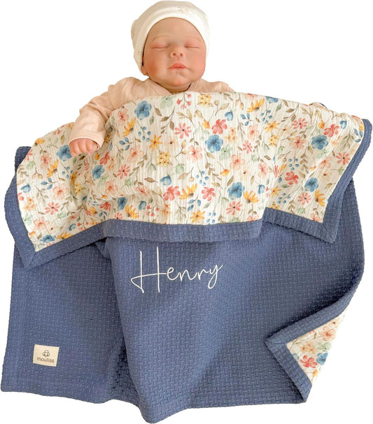 Personalized Baby Blanket with Name – Handmade 100% Organic Cotton Newborn Gift | Custom Knit Blanket for Boys, Girls, Kids & Baby Showers