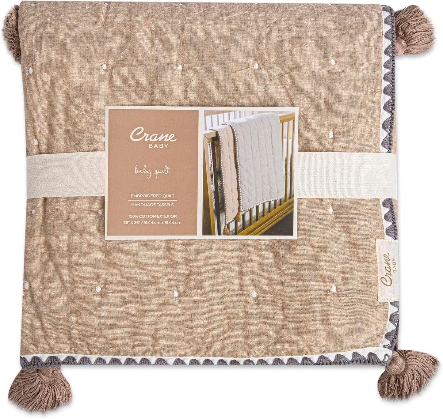 Crane Baby Blanket, 36” x 36”, Soft Cotton Quilted Nursery Blanket for Boys and Girls, Copper, Ezra Print