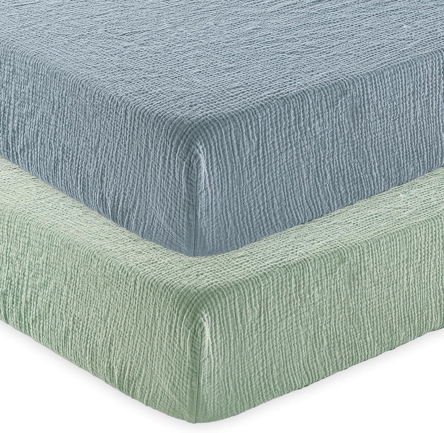 david's kids Muslin Crib Sheets for Boys Girls, 2 Pack 100% Cotton Soft Breathable Fitted Baby Sheet Set, 28x52 Inch Fits Standard Crib and Toddler Mattresses, Sage Green & Dusty Blue