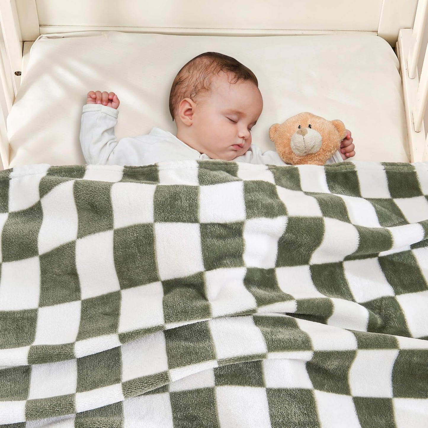 Yurhap Checkered Baby Blanket Fleece Baby Blankets for Boys, Ultra Soft Cozy Fluffy Infant Toddler Newborn Receiving Blankets for Crib Stroller, 30''x40'', Dark Olive