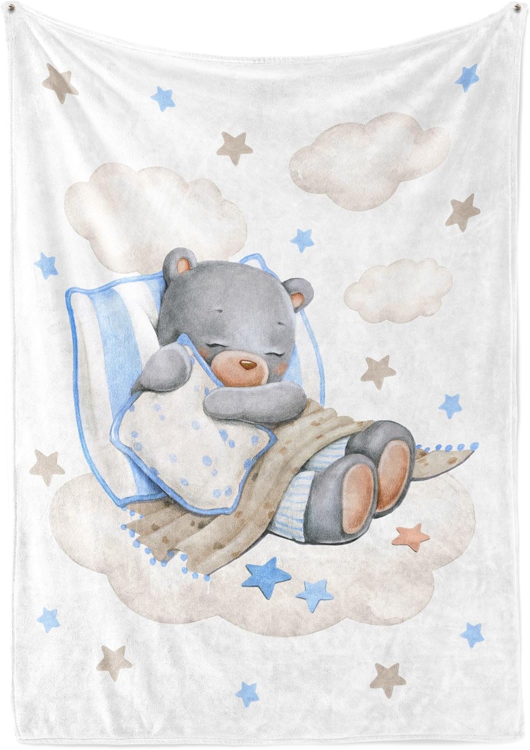 UNIQUE Little Bear Ultra Soft Fleece Baby Blanket 30x40in, Cute Sleeping Bear Baby Blanket, Boy