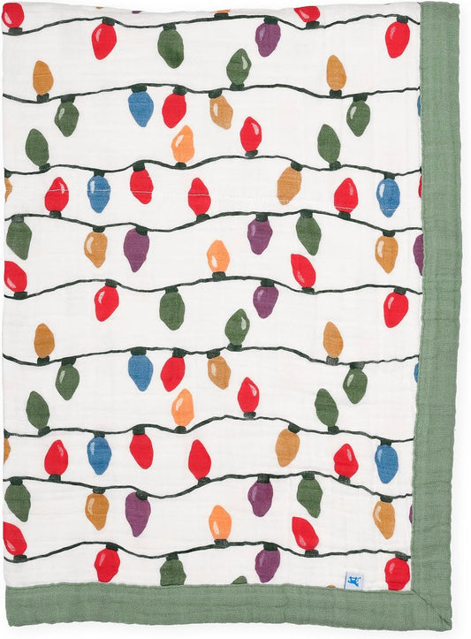 Little Unicorn Christmas Bulbs Cotton Muslin Quilt Receving Blanket | 100% Cotton | Super Soft | Babies and Toddlers | 30" x 40" | Machine Washable