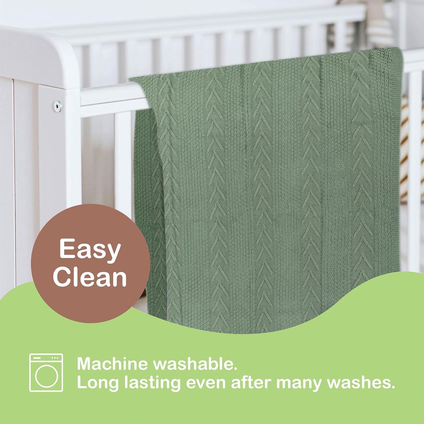 Organic Cotton Baby Blanket - 31.5 x 43.3 Inches, Soft Knitted Crib Blanket for Boys & Girls, Breathable Design (Green)