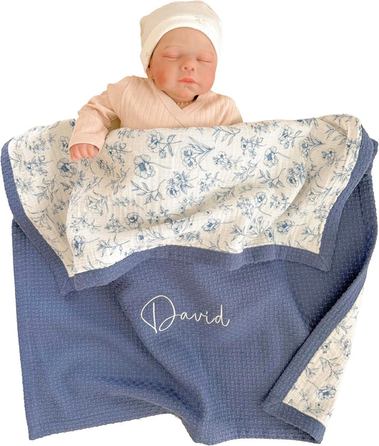 Personalized Baby Blanket with Name – Handmade 100% Organic Cotton Newborn Gift | Custom Knit Blanket for Boys, Girls, Kids & Baby Showers