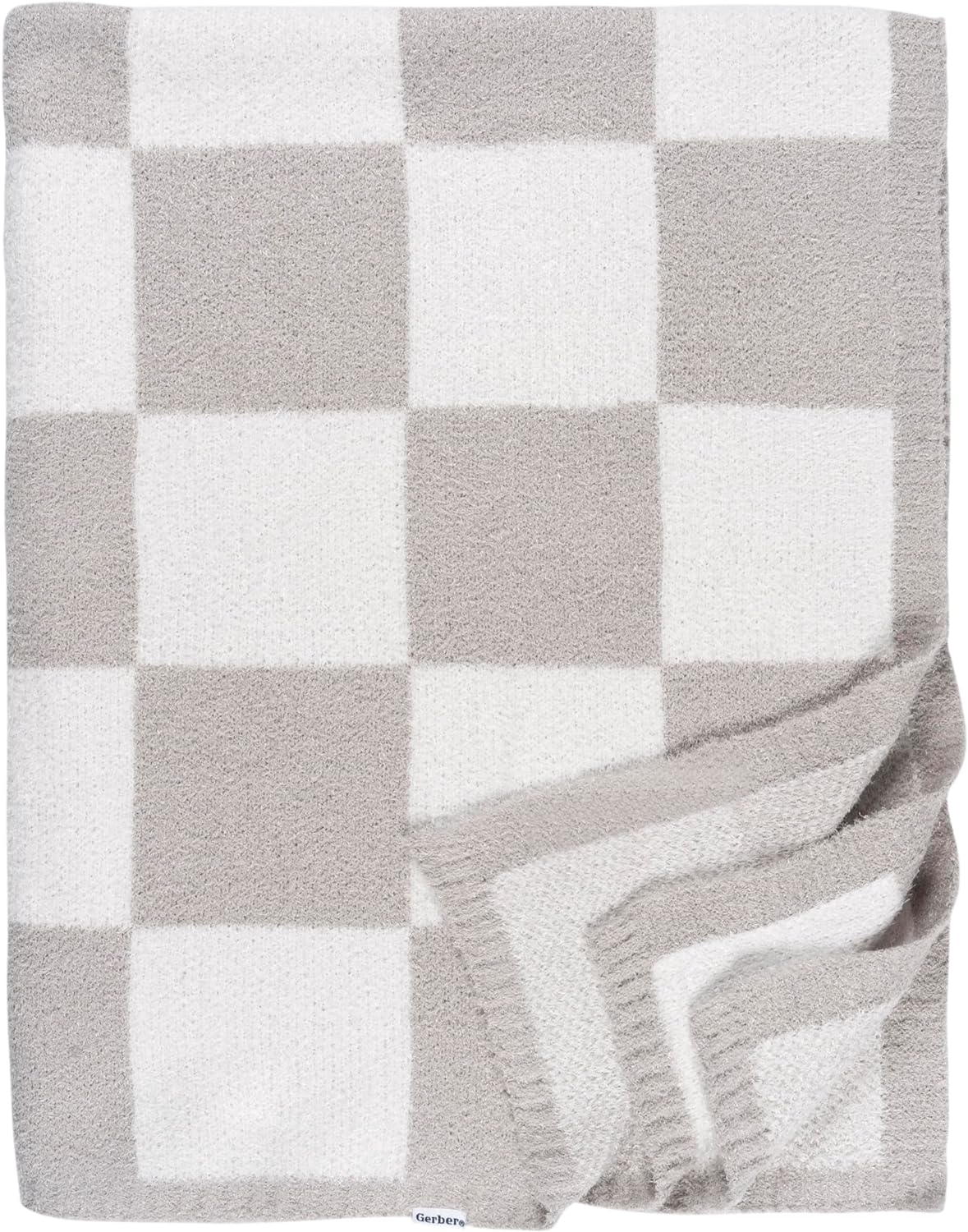 Gerber Unisex Baby Cozy Soft Silky Mink Checkerboard Grid Blanket, Tan Check, One Size