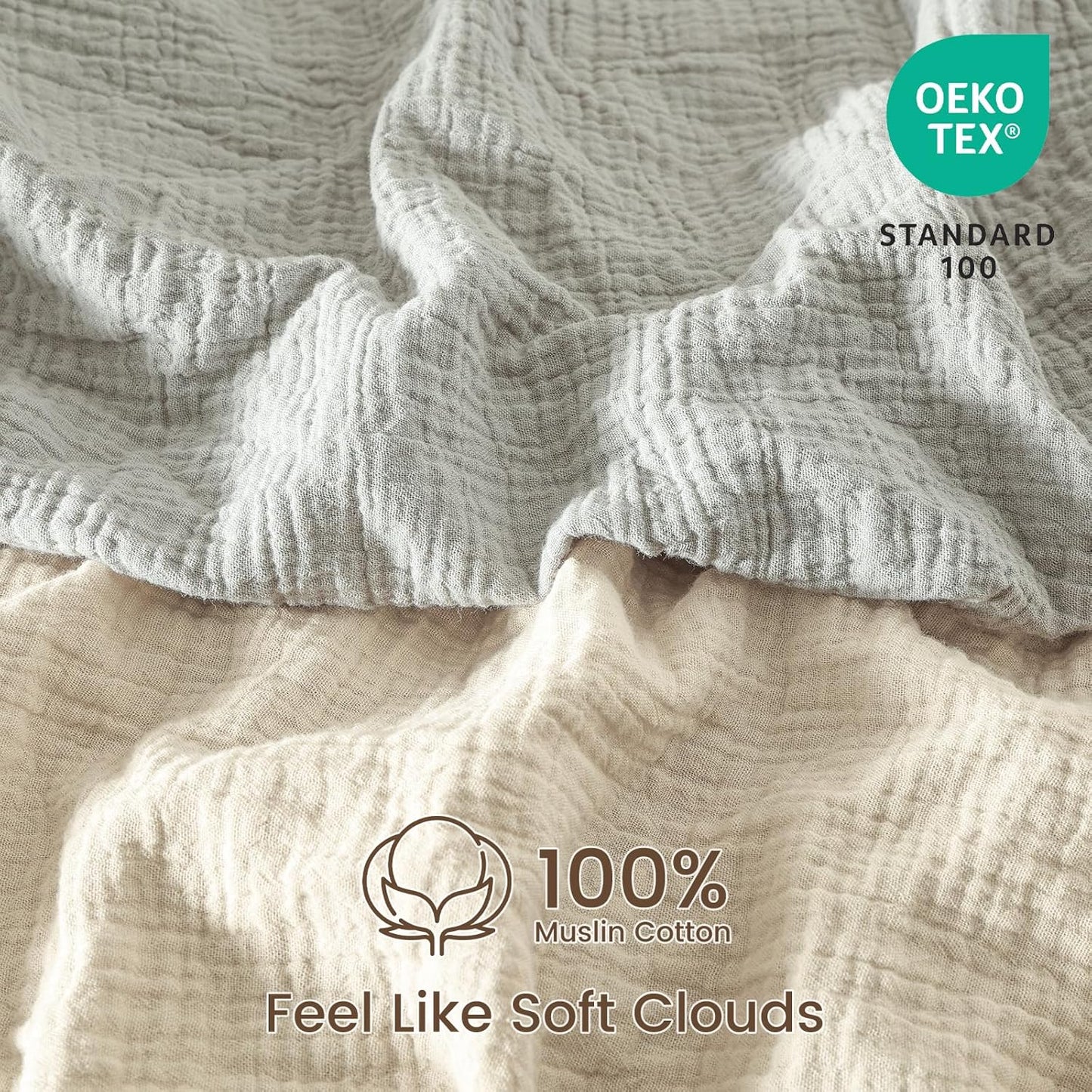 david's kids Muslin Crib Sheets for Boys Girls, 2 Pack 100% Cotton Soft Breathable Fitted Baby Sheet Set, 28x52 Inch Fits Standard Crib and Toddler Mattresses, Oat Milk & Light Gray