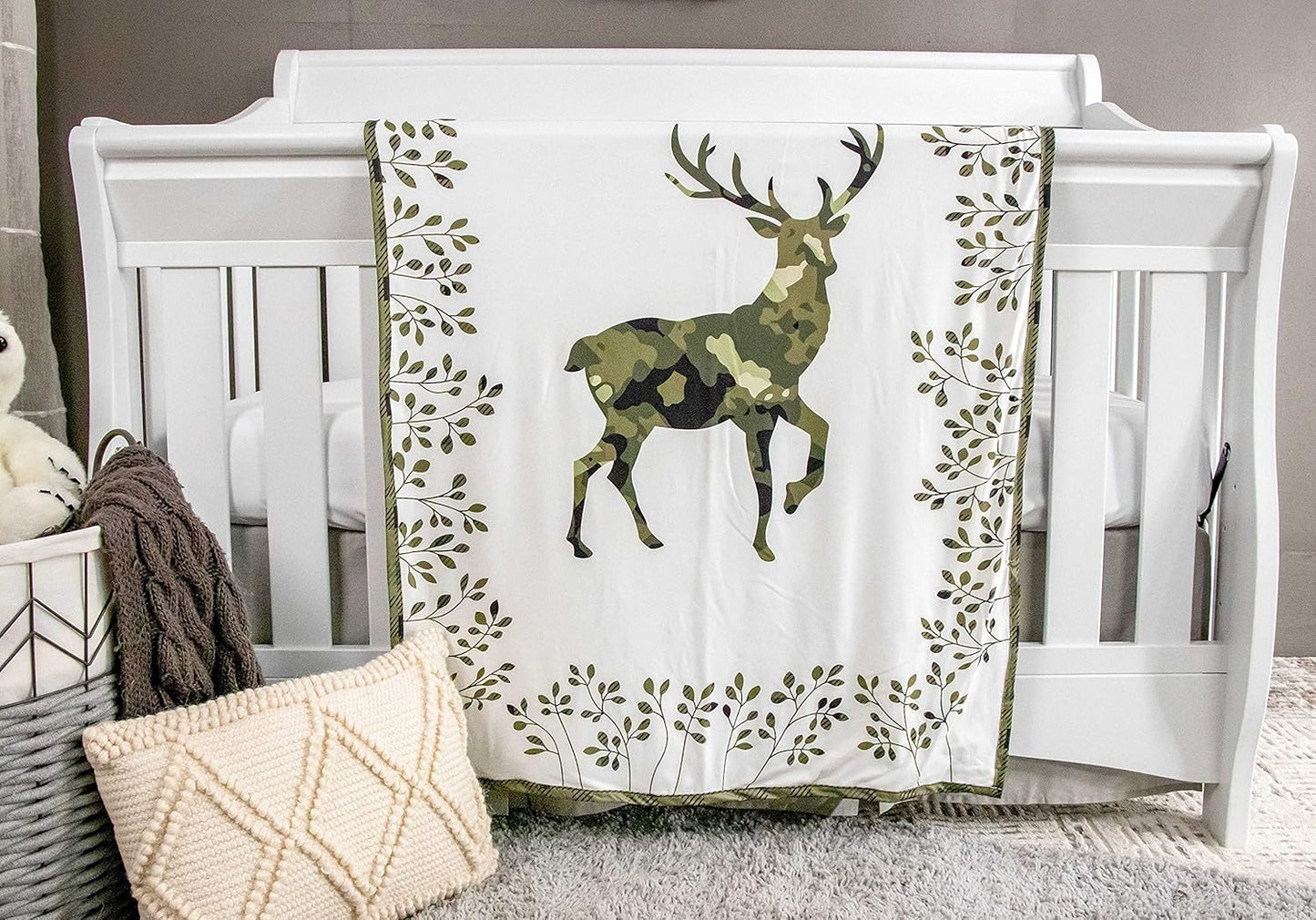 Top Tots Baby Blanket - Camo Deer, 38.5 x 29 Inch Green Plaid